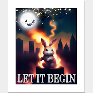 Fire bunny magic flames rabbit world destruction chaos Posters and Art